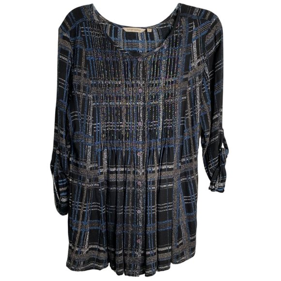 Soft Surroundings Womens Multicolor Plaid Tunic Top with Beading M Boho Party - Picture 2 of 12